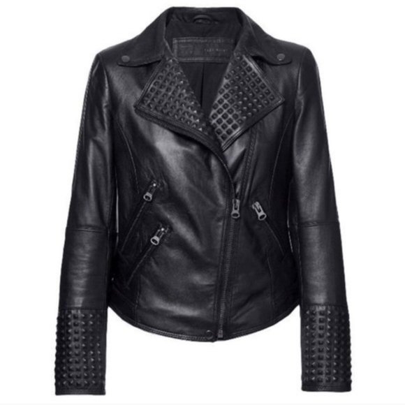 Zara Jackets & Blazers - Zara women's studded leather biker jacket small medium black